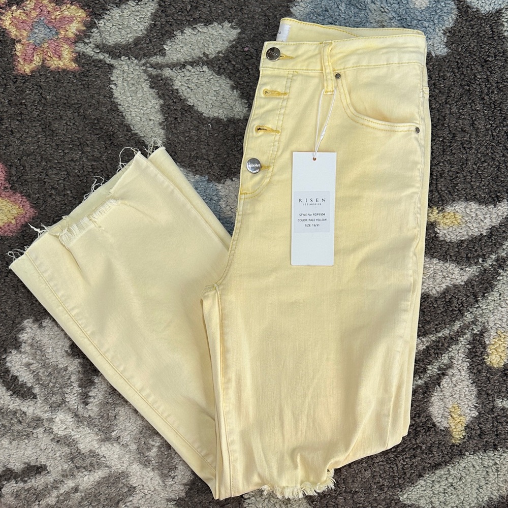 Risen Pale Yellow Button Down Ankle Straight Jeans BNWT